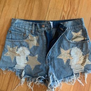 Denim shorts with glittered star